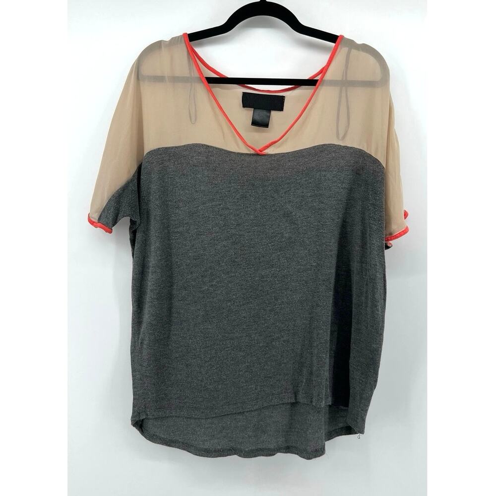Kardashian Kollection Short Sleeve Jersey Mesh Shirt Size Large Gray Neon Coral